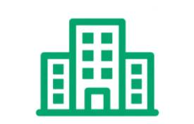 Icono verde de complejo de oficinas
